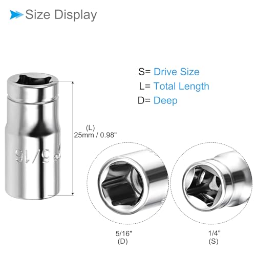 6-Point Socket, 1/4" Drive 5/16" Deep, Polished Chromed CR-V SAE Standard Shallow Impact Socket - (Applications: for Ratchet Torque Electric Wrenches Car Repair), 2-Pieces - size: 5/16"