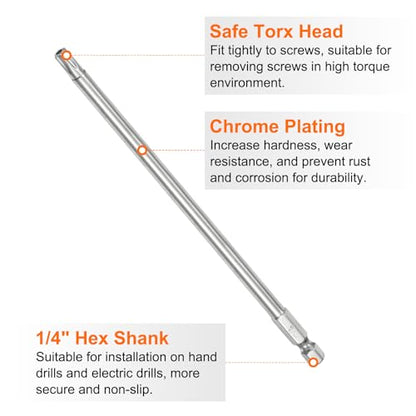 HARFINGTON 2pcs T30 Security Torx Bit 1/4" Hex Shank 6" Long S2 Steel Magnetic Tamper Resistant Star Bits Screwdriver Torx Head with Hole for Driver Drill Bits Remove Fastening Screws - size: T30