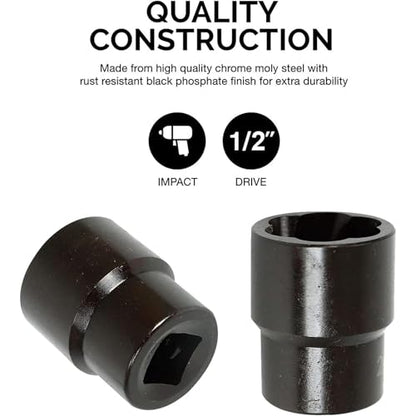 35PCS Impact Sockets Set 1/2" Deep 6 Point Socket Tool Drive Jumbo Impact Socket Kit for Metric Garage Workshop 8-32 MM (1/2" Impact Socket Set) - size: 1/2" Impact Socket Set