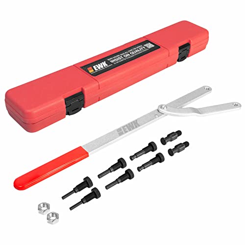 EWK Universal Camshaft Pulley Holder & Fan Clutch Removal Tool Set, Adjustable Sprocket Holding Wrench with 4 Pin Sizes for Timing Belt, Cam Gear & Pulley Service