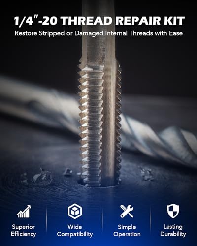 Orion Motor Tech Thread Repair Kit, 1/4"-20 Thread Repair Tool Set with HSS Drill Bit & 30 Thread Inserts, SAE Thread Repair Installation Kit for Rethreading Internal Threads with Carry Case - size: 1/4"-20