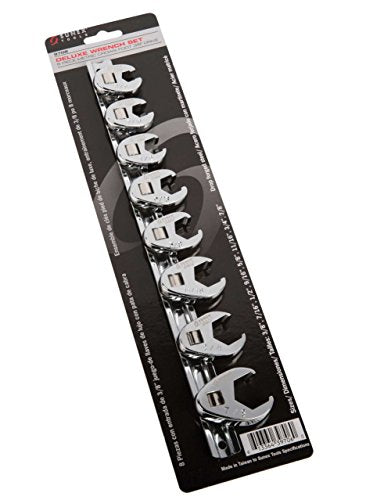 SUNEX TOOLS 9708 3/8-Inch Drive Fractional Crowfoot Flare Nut Wrench Set, 3/8-Inch - 7/8-Inch, Fully Polished, 8-Piece