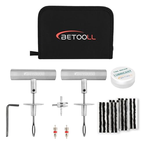 Tire Repair Kit, 24 Pcs Professional Heavy Duty Universal Emergency Flat Tire Repair Kit to Fix Punctures, for car Motorcycle, Truck, Golf Cart, ATV, Tractor, ARB, RV, SUV, Trailer etc.(Black) - size: 02- 24pcs (Black)