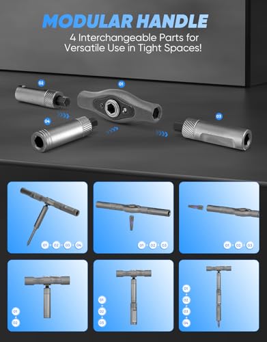 Sakerplus 42 in 1 Magnetic Screwdriver Set, Ratcheting Screwdriver Kit,Detachable Multi-Functional Handle & 40pcs in Storage Case for Electronics, Furniture, DIY& Holiday Gifts(Grey) - color: Grey