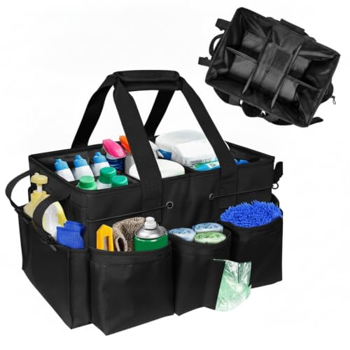 Fits Standard Spray Bottles Cleaning Caddy, Portable 600D Oxford Tool Organizer with Handle for Home and Car Detailing