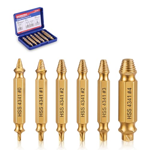 WORKPRO 6PCS Stripped Screw Extractor Set with Portable Case, Titanium Coated