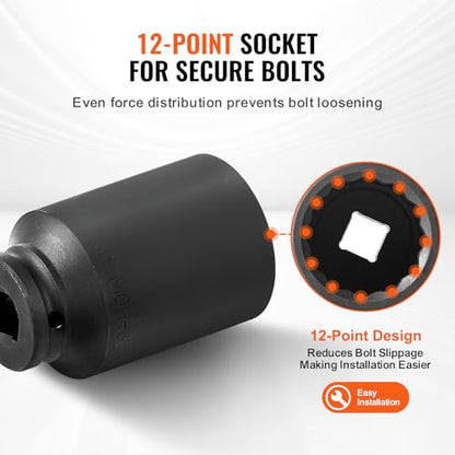 VEVOR Axle Nut Impact Socket Set, 1/2" Drive Deep 12-Point 8-Piece Metric Spindle Socket Set, CR-MO Heat Treated Large Socket Set with Storage Case, Auto Repair, Removing or Installing Axle Nuts - style: 1/2" 8PCS 12PT CR-MO