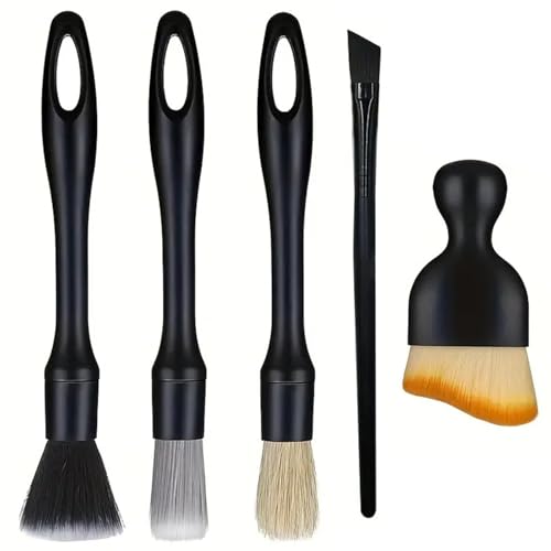5 PCS Car Detailing Brush Set, Ultra-Soft Boar Hair Brushes for Interior & Exterior Cleaning, Multi-Use Duster for Air Vents, Wheels & Leather, Professional Car Wash Supplies
