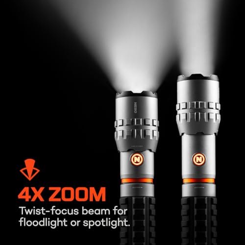 NEBO SLYDE King 4K Flashlight | Powerful 4000 Lumen LED Flashlight & 1000 Lumen COB Work Light, USB Rechargeable, IPX7 Waterproof, Magnetic Base, Zoomable, Super Bright Tactical Handheld Light - Gray - color: 4000 Lumens- Gray