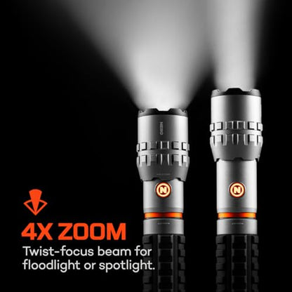 NEBO SLYDE King 4K Flashlight | Powerful 4000 Lumen LED Flashlight & 1000 Lumen COB Work Light, USB Rechargeable, IPX7 Waterproof, Magnetic Base, Zoomable, Super Bright Tactical Handheld Light - Gray - color: 4000 Lumens- Gray