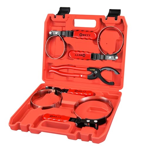 WETT Swivel Oil Filter Wrench Set, 5-Piece Standard Oil Filter Removal Tool, with 12" Adjustable Oil Filter Plier, Stainless Steel Remover Pliers (2-3/4" to 5-1/4") - size: 5-Piece Oil Filter Wrench Set