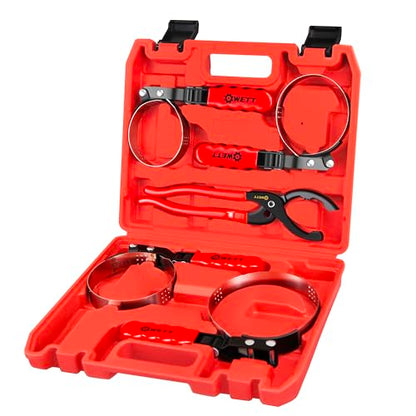 WETT Swivel Oil Filter Wrench Set, 5-Piece Standard Oil Filter Removal Tool, with 12" Adjustable Oil Filter Plier, Stainless Steel Remover Pliers (2-3/4" to 5-1/4") - size: 5-Piece Oil Filter Wrench Set