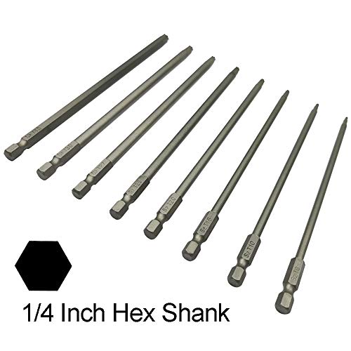 YDLQWCZ Long Torx Security Screwdriver Bit Sets 6 Inch Length T8 T10 T15 T20 T25 T27 T30 T40 S2 Steel Torx Security Head Drill Screw Driver Drill Set (8Pcs 150mm)