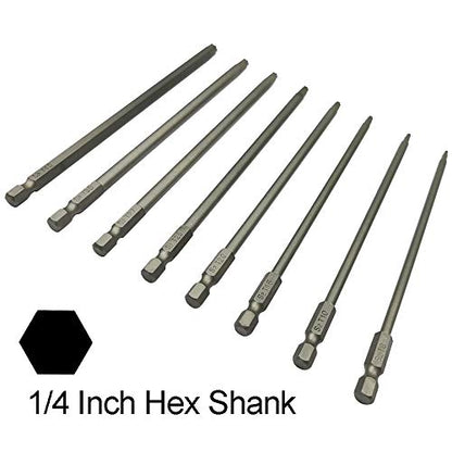 YDLQWCZ Long Torx Security Screwdriver Bit Sets 6 Inch Length T8 T10 T15 T20 T25 T27 T30 T40 S2 Steel Torx Security Head Drill Screw Driver Drill Set (8Pcs 150mm)