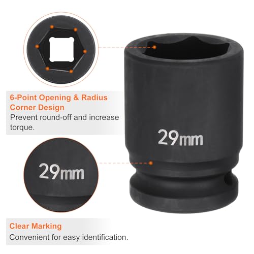 HARFINGTON 6-Point Impact Socket 3/4" Drive 29mm Metric 40Cr Alloy Steel Spindle Axle Nut Impact Socket - size: 29mm
