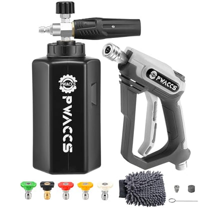 PWACCS Pressure Washer Foam Gun, Short Pressure Washer Gun, Foam Cannon for Car Wash Kit with 1/4" Quick Connector, Pressure Wash Handle for Power Washer with M22 Male Inlet, 4000 PSI, 1.5 Liter - size: 1.5 L