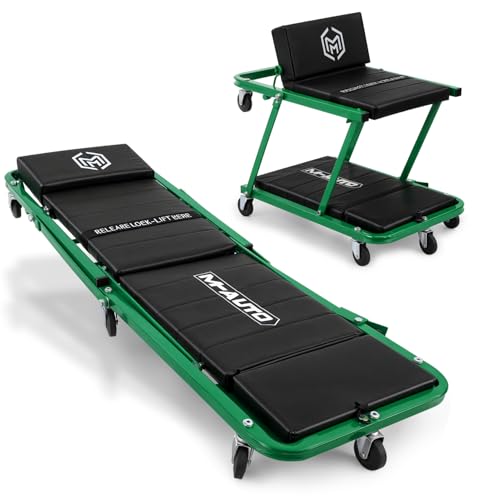 M-AUTO Heavy-Duty Convertible Mechanic Creeper, 48" Padded Adjustable Headrest Roller Garage Chair with 7 Swivel Casters for Washing, Detailing, Maintenance, Green - color: Green, size: 48"