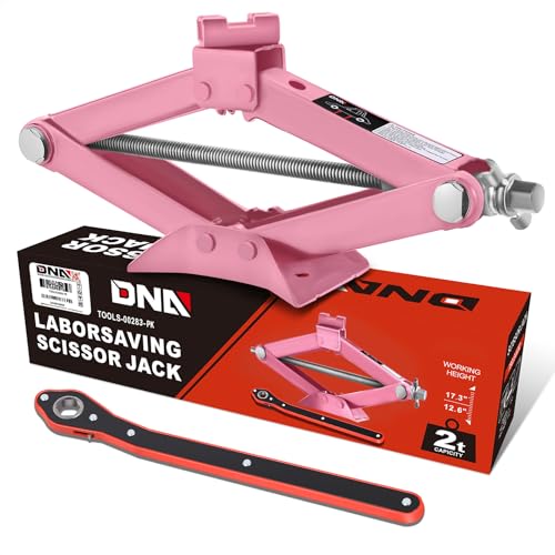 DNA MOTORING Scissor Jack for Car 2 Ton (4,409 lbs) Capacity, Pink | Scissor Lift Jack Kit with Labor-Saving Ratchet Wrench, For Light Vehicles Cars SUV Sedans, 3.85'' - 17.4'' Lifting Range - color: Pink, style: 2 Ton
