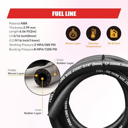 Gasoline Electric Fuel Pump Universal 12V 1-2A 28GPH 2-3.5 PSI Operating Fuel Pressure with 5/16 Inch (8mm) ID Fuel Line Hose 6.56FT - color: 2-3.5PSI 28 GPH for Gasoline+ 6.56FT Fuel Line