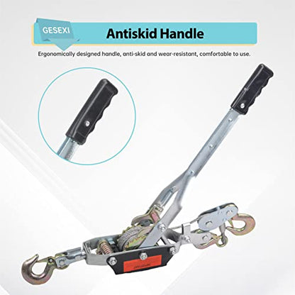 5 Ton Dual Gear Power Puller, 3 Hook Steel Cable Dual Gear Power Ratchet Come Along Puller Tool with Cable Automotive Hoist Hand Winch Cable Puller Stretcher Lift 11,000 Lbs - size: 5-Ton
