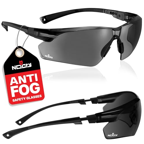 NoCry Anti-Fog Safety Sunglasses for Men with Scratch Resistant Lenses — Tinted Safety Glasses for Construction with 100% UV Protection — ANSI Z87.1 Work Sunglasses with Adjustable Temples & Nose Pad - color: Black & Black