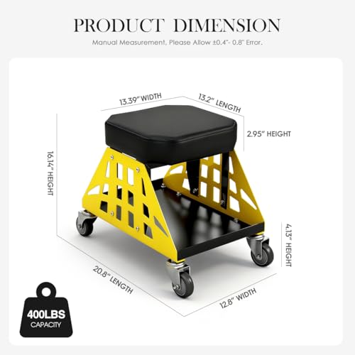 Heavy Duty Rolling Mechanics Seat,400 LBS Capacity Garage Stool, Tools for Automotive Auto Repair (Yellow) - color: Yellow