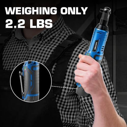 LUXTER Cordless Electric Ratchet Wrench Set, 3/8", 45Ft-lbs High Torque, 12V Compact Power Ratchet, with 2 Packs 2000mAh Lithium-Ion Battery, 10 Sockets & Extension Bar, Variable Speed Trigger