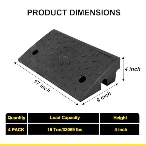 Vlinow Rubber Curb Ramp, 4/5/6/7" Rise Height 4 Pack, Heavy-Duty 33069 lbs Capacity Threshold Ramps, Auto Curb Ramps, Vehicle Ramps, Driveway Curb Ramps for Cars, Wheelchairs, Bikes, Motorcycles - size: 4 inch (4 Pack)