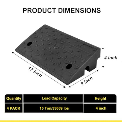 Vlinow Rubber Curb Ramp, 4/5/6/7" Rise Height 4 Pack, Heavy-Duty 33069 lbs Capacity Threshold Ramps, Auto Curb Ramps, Vehicle Ramps, Driveway Curb Ramps for Cars, Wheelchairs, Bikes, Motorcycles - size: 4 inch (4 Pack)