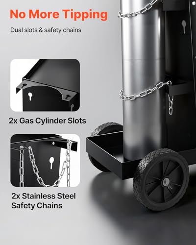 VEVOR Welding Cart, 2-Tier 4 Drawers Welder Cart with 265 LBS Weight Capacity, 360° Swivel Wheels, Tank Storage Safety Chains, Heavy Duty Rolling MIG Welder Cart for Mig Welder and Plasma Cutter