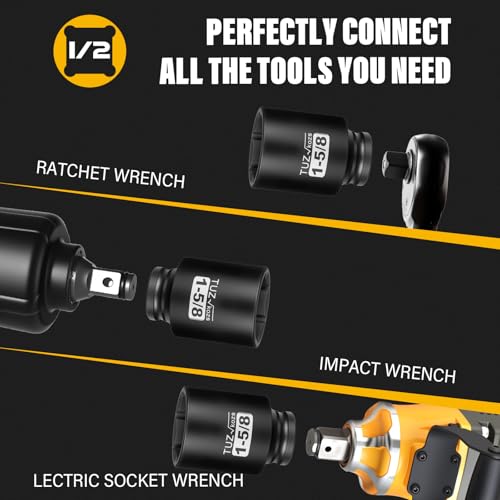 1/2 Inch Drive 1-5/8 Inch Deep SAE 6 Point CR-MO Impact Socket | Radius Corner Design,Square Chamfered Opening,Axle Nut Impact Grade Socket for Easy Removal - size: 1/2” Drive 1-5/8 Deep, style: 1/2" Drive Deep Socket