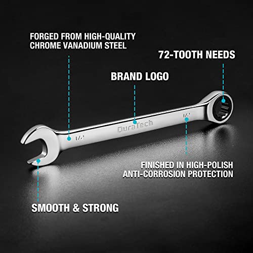 DURATECH Ratcheting Wrench Set, Combination Wrench Set, SAE & Metric, 22-piece, 1/4" to 3/4" & 6-18mm, CR-V Steel, with Pouch - style: Regular