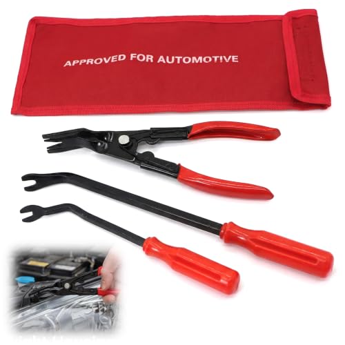 Panel Clip Removal Plier 3Pcs, Trim Removal Tool Kit for Car Door Dashboard Fastener Clip Puller Set (Red) - color: Red