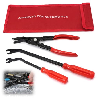 Panel Clip Removal Plier 3Pcs, Trim Removal Tool Kit for Car Door Dashboard Fastener Clip Puller Set (Red) - color: Red