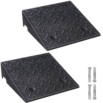 PZ 2PCS Rubber Curb Ramps for Driveway, 5 7/8" Rise Heavy Duty Car Ramp 8818 LBS Capacity 19.69"Lx 19.69"W Non-Slip Portable Shed Threshold Ramps for Doorways Sidewalk Scooters Wheelchairs Motorcycles - size: 5 7/8“ Rise