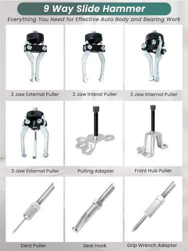 Slide Hammer Puller Set 19 PCS Front Wheel Hub Bearing Remover & Rear Wheel Axle Hub Dent Shaft Puller Tool Kit Slide Hammer