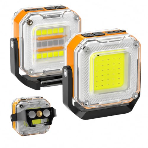 Mini COB Flashlight 2 Pack, 1200LM Dual-Sided Magnetic Work Light | 8 modes warm/cool flood, COB spot, 360° stand, magnet base, clip, 1/4 tripod mount, USB-C, camping and craft desk
