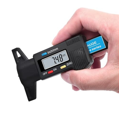 Tire Tread Depth Gauge Digital Tire Tread Depth Gauge 0-25.4mm Range,0.01mm Resolution,Large LCD Display,Handheld Easy Read Tire Depth Gauge for Cars,Trucks,Motorcycles