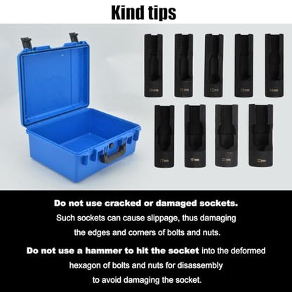 RULLINE 9pcs Flare Nut Socket Set Upgraded Steel for Automotive and Mechanical Applications 1/2" square drive