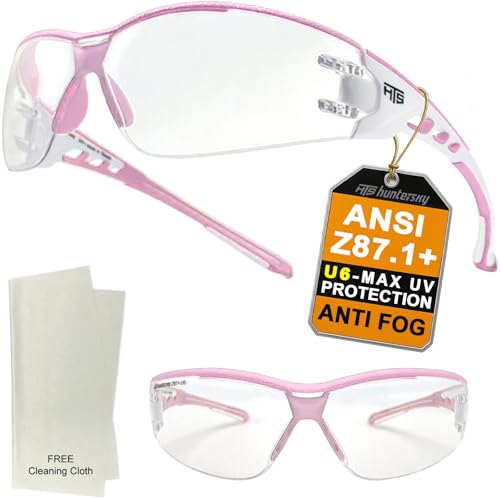 HTS HUNTERSKY Super Flexible Lightweight Anti Fog Wrap-Around U6 Clear Shooting Safety Glasses with ANSI Z87.1 Scratch Resist - color: Light Pink / Clear (1 Pack)