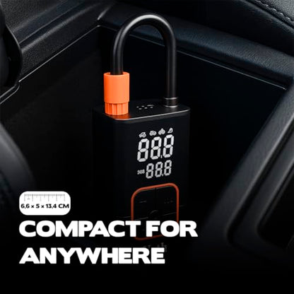 VT06 Portable Tire Inflator, 150 PSI Cordless Air Pump | Dual 2000mAh Battery, Rechargeable, Auto Shut-off, Digital Display, USB-C Out, Car Motorcycle Bike Balls