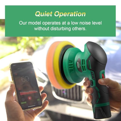 BATOCA - Cordless Car Buffer Polisher - 1pcs 2.0Ah 12V Lithium-ion Rechargeable Battery Powered Brushless Polisher with 6 Variable Speed, DA Orbital Buffer for Car Detailing, Polishing, Waxing
