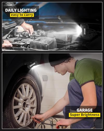 Led Work Light with 4 Modes,1200LM Portable COB Magnetic Light, Recharge Spotlight and Floodlight,150° Rotate IP65 Waterproof for Car Repair and Camping, Black (1 Pack Without Hook) - color: Black