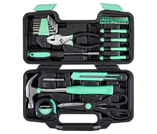 CARTMAN 39-Piece Household Tool Set, Green Hand Kit With Storage Case | Complete assortment for home repairs, DIY projects, furniture setup, crafting, and daily household fixes in toolbox. - color: Green