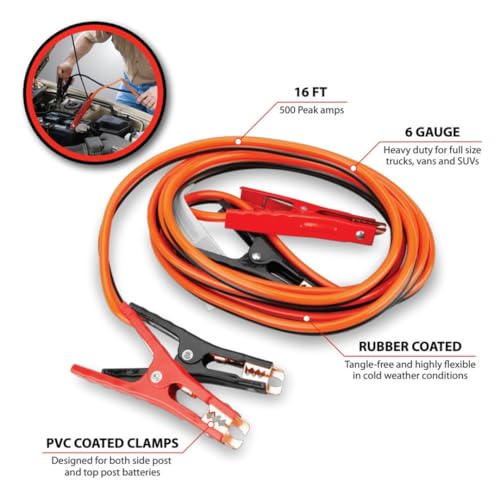 Performance Tool W1672 6-Gauge 400 AMP All Weather Jumper Cables 16' - style: 6GA x 16' (500 AMP)