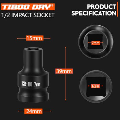 1/2" Drive 7mm Impact Socket Metric Standard Impact Socket Blackening Finish 4 Point Square Socket made with Chrome Molybdenum Alloy Steel for Auto Repair Mechanical Maintenance Removal of Axle Nut - size: 7mm - 4pt, style: 1/2" Drive Standard Socket