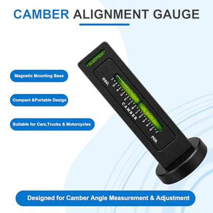 Adjustable Magnetic Gauge Tool, Auto Camber Alignment Tool with Magnetic Base, Universal Caster Camber Gauge Tire Repair Tools for Cars Trucks SUVs RVs, Car Accessories (Black) - color: Black