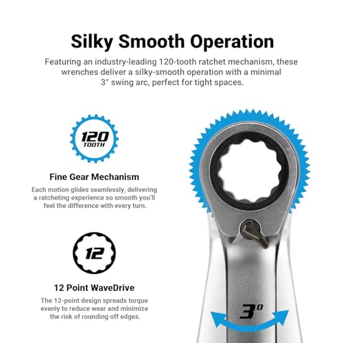 Capri Tools 18 mm 120-Tooth Ultra-Smooth Reversible Ratcheting Combination Wrench, XL Long Series, Metric, 12-Point - size: 18 mm