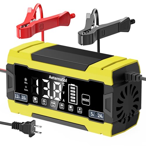 Battery Charger 10-Amp 12V and 24V Fully-Automatic Smart LiFePO4 Lead Acid Portable Car Battery Charger,Battery Maintainer Trickle Charger for Car Truck Motorcycle Lawn Mower - color: yellow, size: 12V 10A