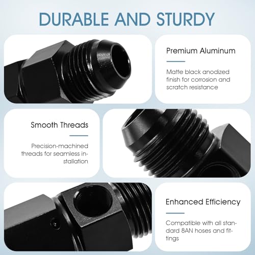 Gauge Port Fuel Pressure Take off Fitting Adapter Aluminumwith 8AN Male with 1/8 NPT Gauge Port Hose Adapters Aluminum Black (AN8-AN8-M-1/8) - size: AN8-AN8-M-1/8